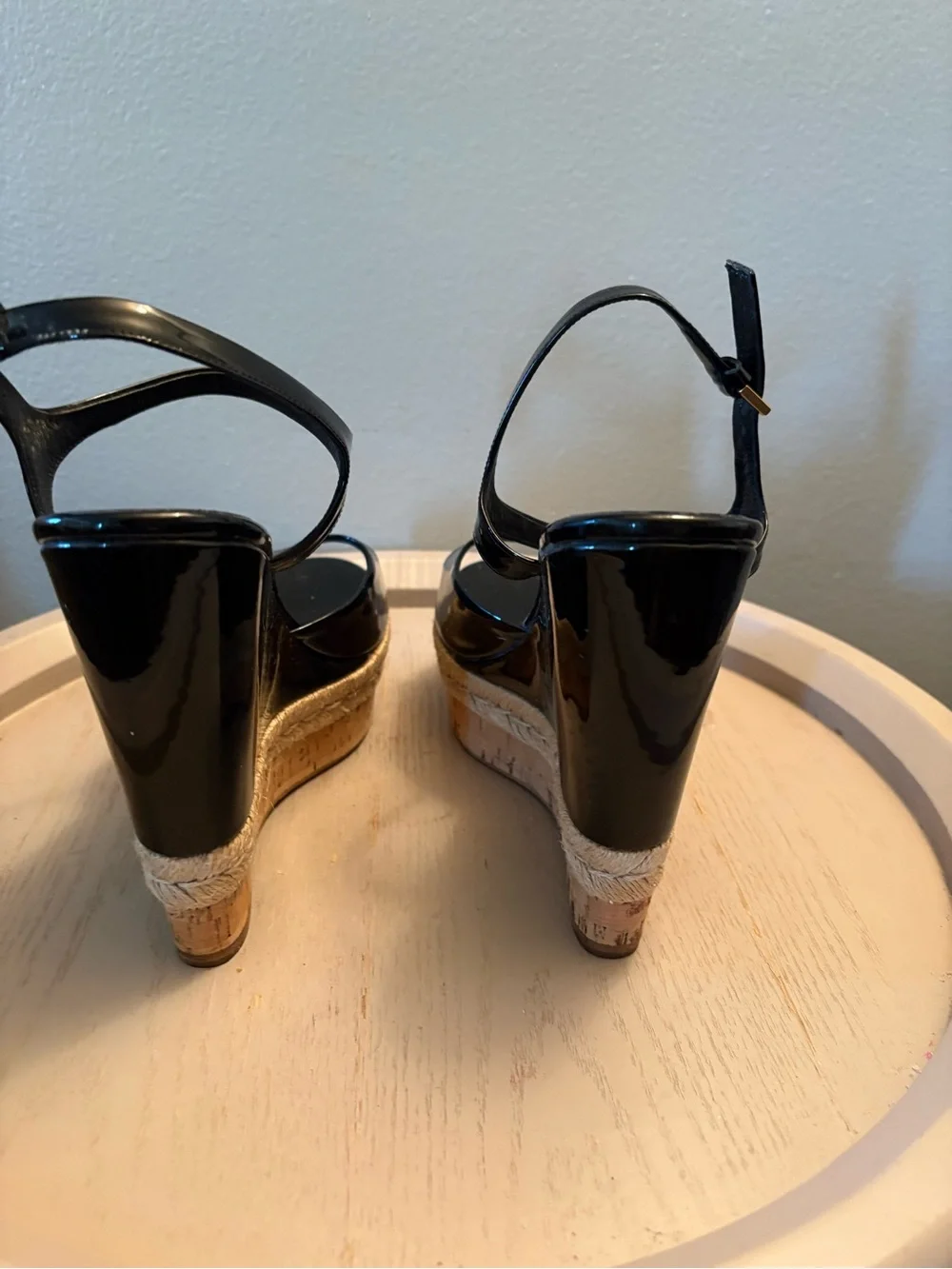 Gucci Black Patent Leather Platform Wedge Sandals